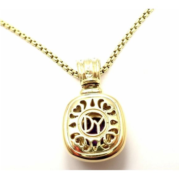 David Yurman Cable 18k Yellow Gold Amethyst Diamond Large Pendant Chain Necklace - Picture 9 of 9